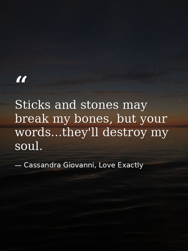 Sticks and stones may break my bones, but your words...they'll destroy my soul. — Cassandra Giovanni, Love Exactly