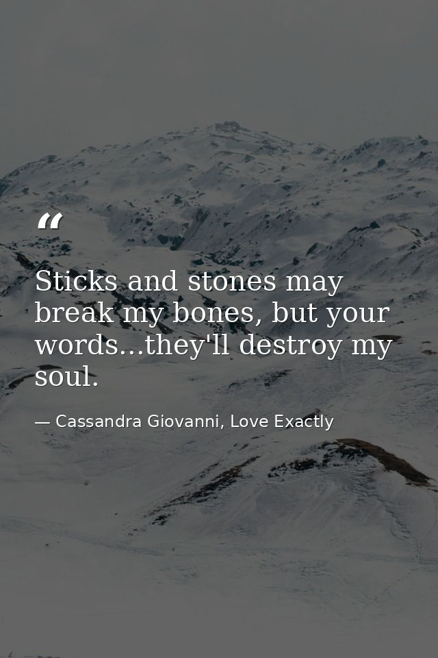 Sticks and stones may break my bones, but your words...they'll destroy my soul. — Cassandra Giovanni, Love Exactly