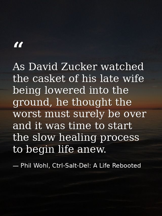 As David Zucker watched the casket of his late wife being lowered into the ground, he thought the worst must surely be o — Phil Wohl, Ctrl-Salt-Del: A Life Rebooted