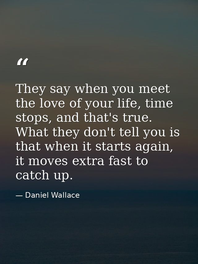 They say when you meet the love of your life, time stops, and that's true. What they don't tell you is that when it star — Daniel Wallace