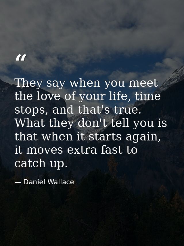 They say when you meet the love of your life, time stops, and that's true. What they don't tell you is that when it star — Daniel Wallace