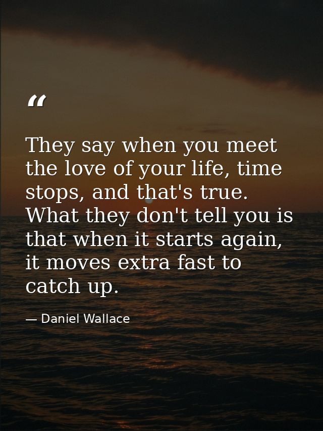 They say when you meet the love of your life, time stops, and that's true. What they don't tell you is that when it star — Daniel Wallace