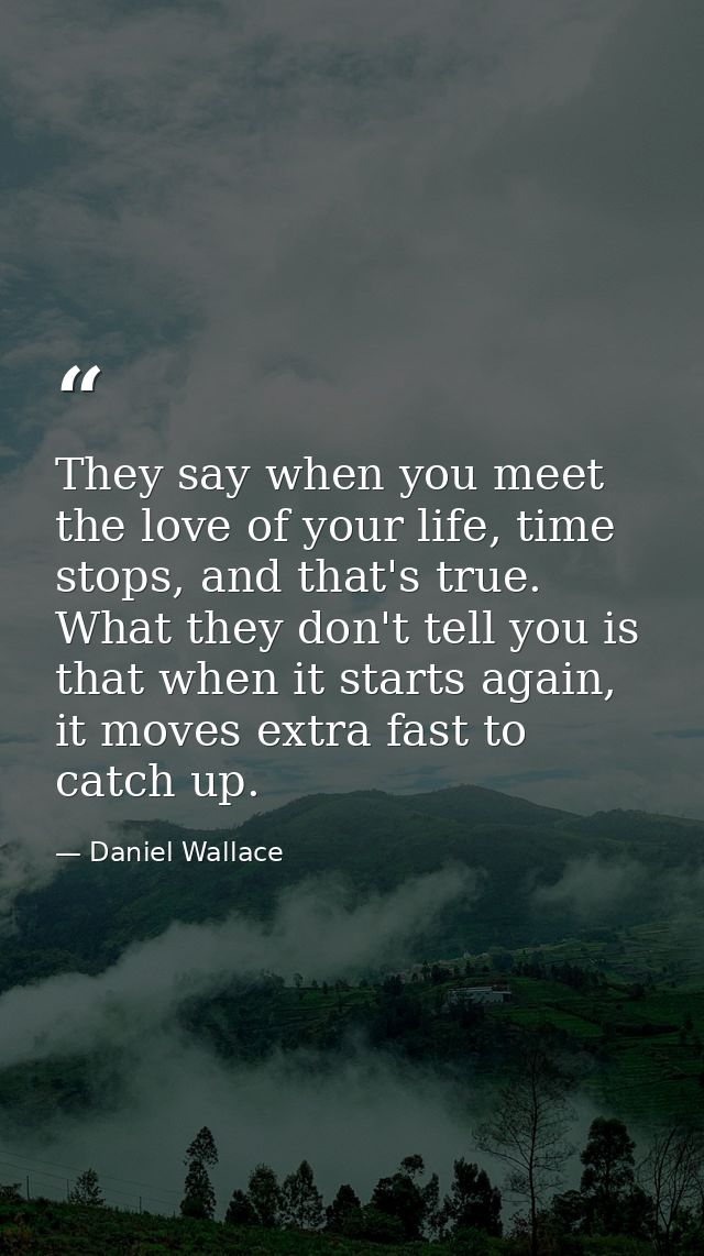 They say when you meet the love of your life, time stops, and that's true. What they don't tell you is that when it star — Daniel Wallace