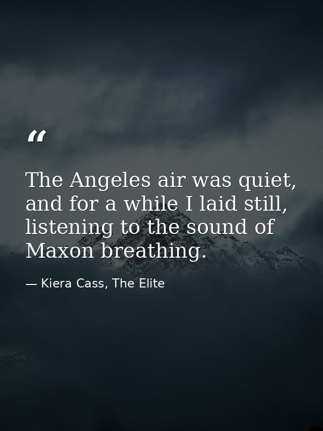 The Angeles air was quiet, and for a while I laid still, listening to the sound of Maxon breathing. — Kiera Cass, The Elite