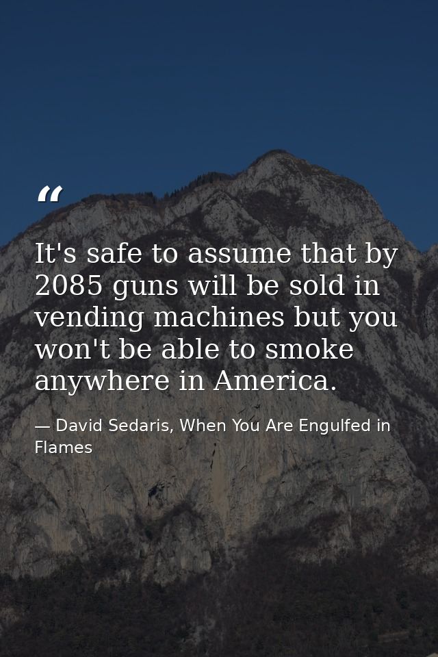 It's safe to assume that by 2085 guns will be sold in vending machines but you won't be able to smoke anywhere in Americ — David Sedaris, When You Are Engulfed in Flames