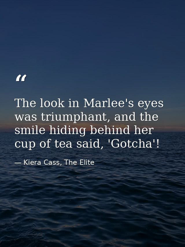The look in Marlee's eyes was triumphant, and the smile hiding behind her cup of tea said, 'Gotcha'! — Kiera Cass, The Elite