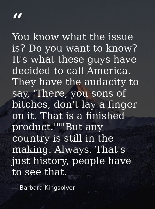 You know what the issue is? Do you want to know? It's what these guys have decided to call America. They have the audaci — Barbara Kingsolver