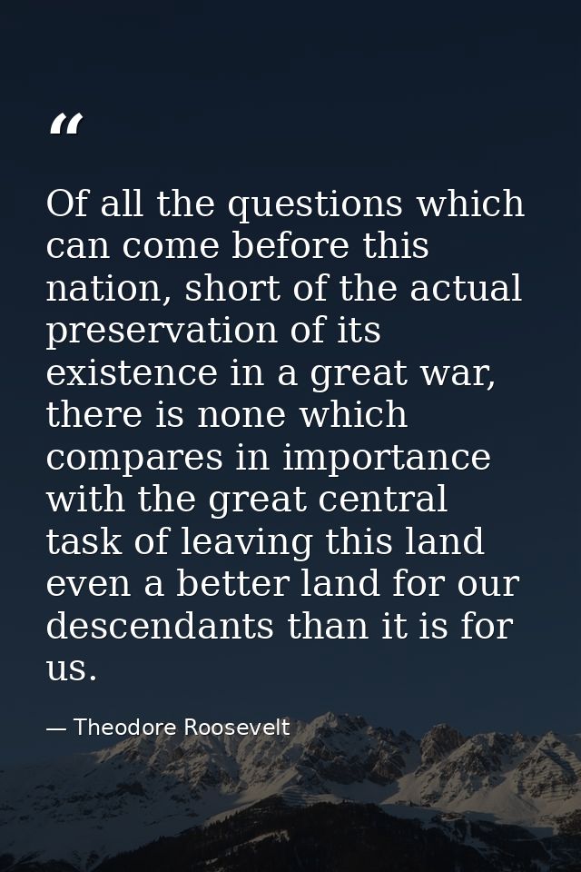 Of all the questions which can come before this nation, short of the actual preservation of its existence in a great war — Theodore Roosevelt