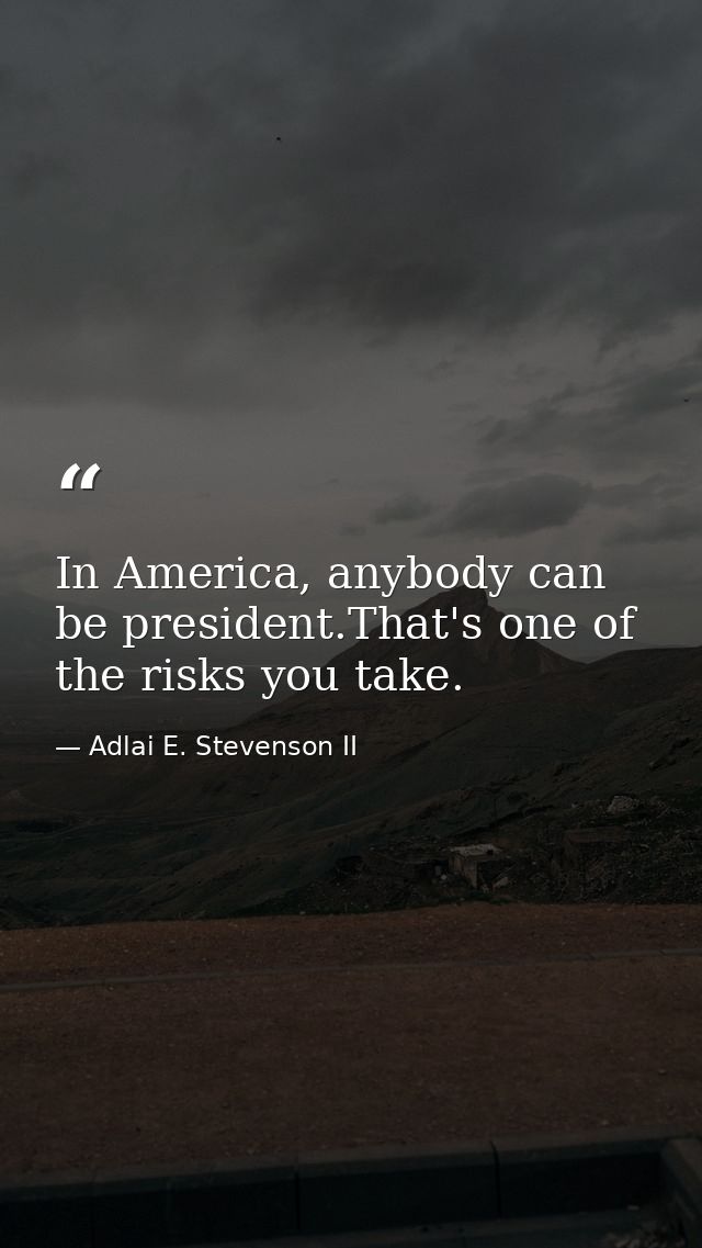 In America, anybody can be president.That's one of the risks you take. — Adlai E. Stevenson II