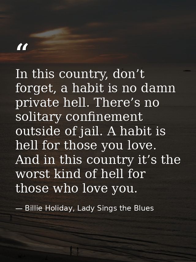 In this country, don’t forget, a habit is no damn private hell. There’s no solitary confinement outside of jail. A habit — Billie Holiday, Lady Sings the Blues