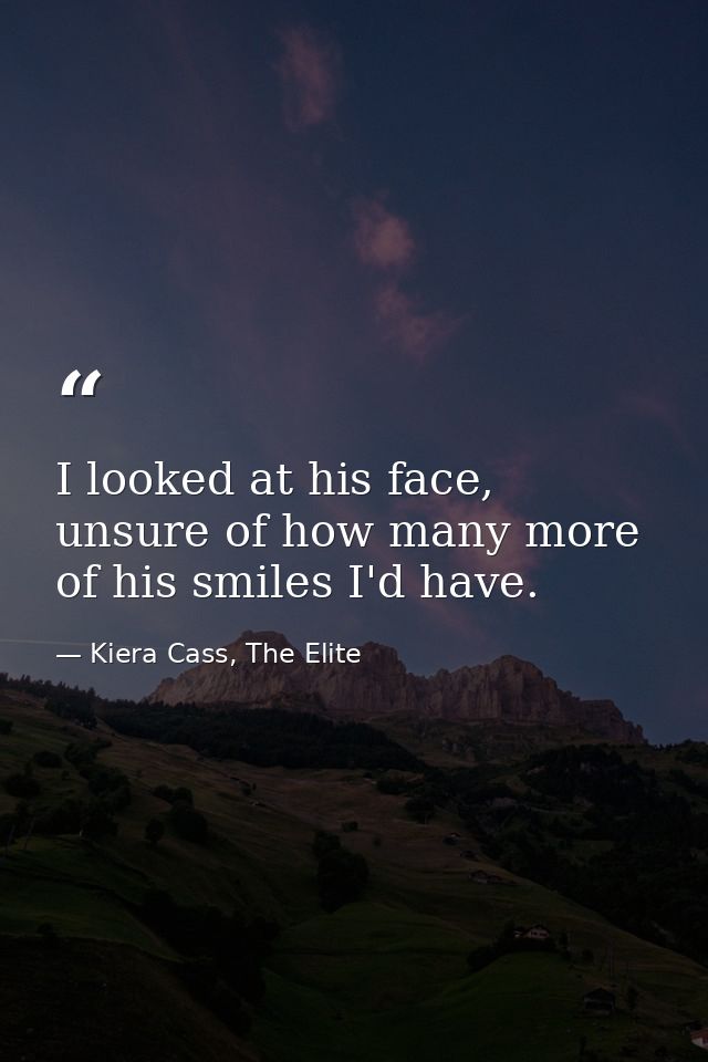 I looked at his face, unsure of how many more of his smiles I'd have. — Kiera Cass, The Elite