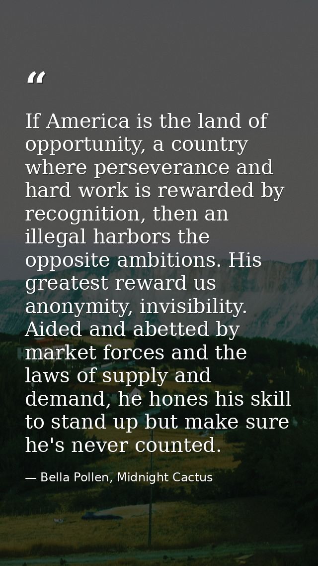 If America is the land of opportunity, a country where perseverance and hard work is rewarded by recognition, then an il — Bella Pollen, Midnight Cactus