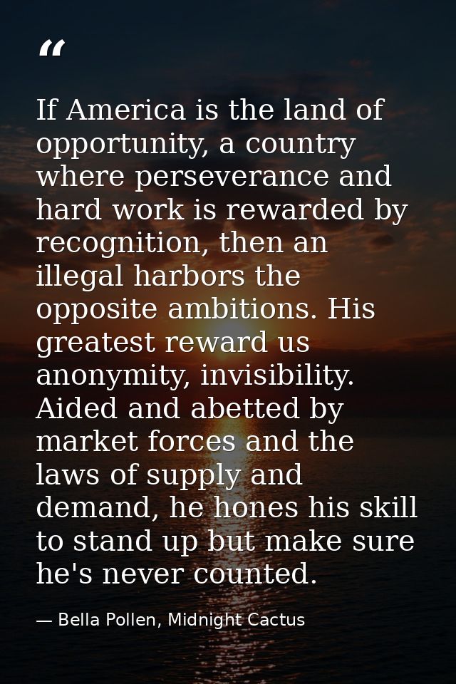 If America is the land of opportunity, a country where perseverance and hard work is rewarded by recognition, then an il — Bella Pollen, Midnight Cactus