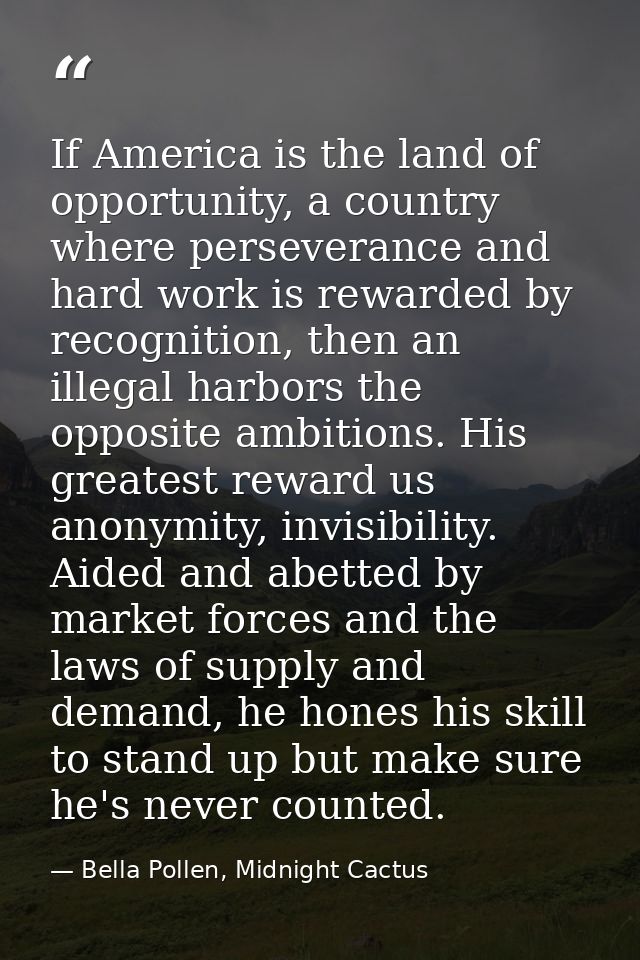 If America is the land of opportunity, a country where perseverance and hard work is rewarded by recognition, then an il — Bella Pollen, Midnight Cactus