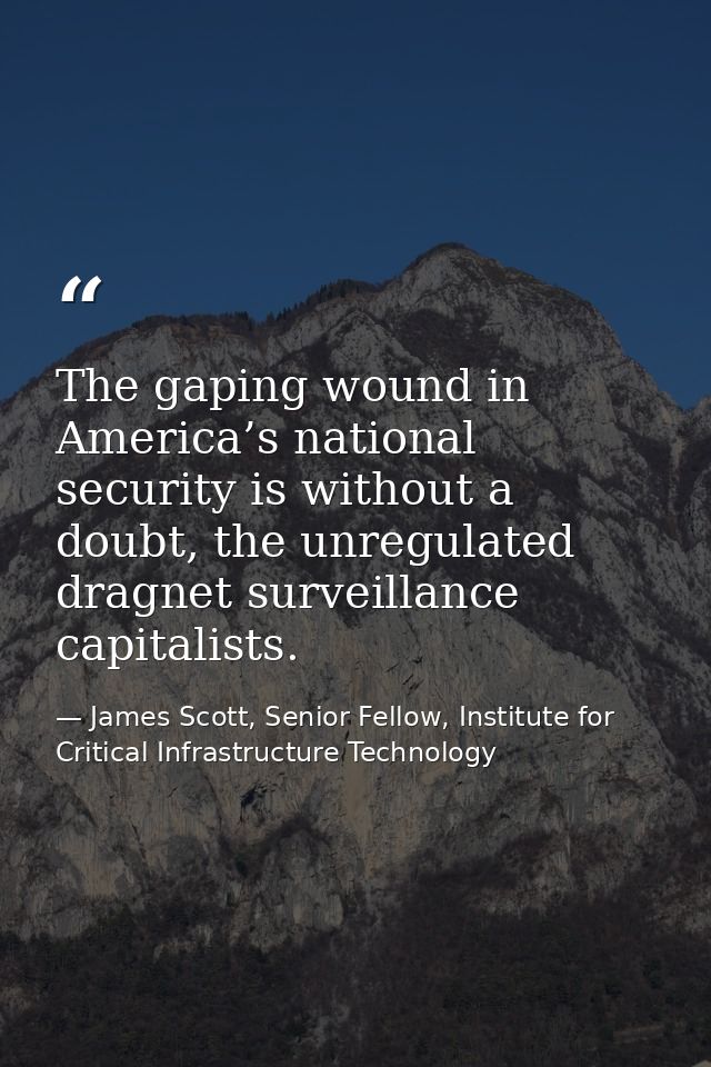 The gaping wound in America’s national security is without a doubt, the unregulated dragnet surveillance capitalists. — James Scott, Senior Fellow, Institute for Critical Infrastructure Technology