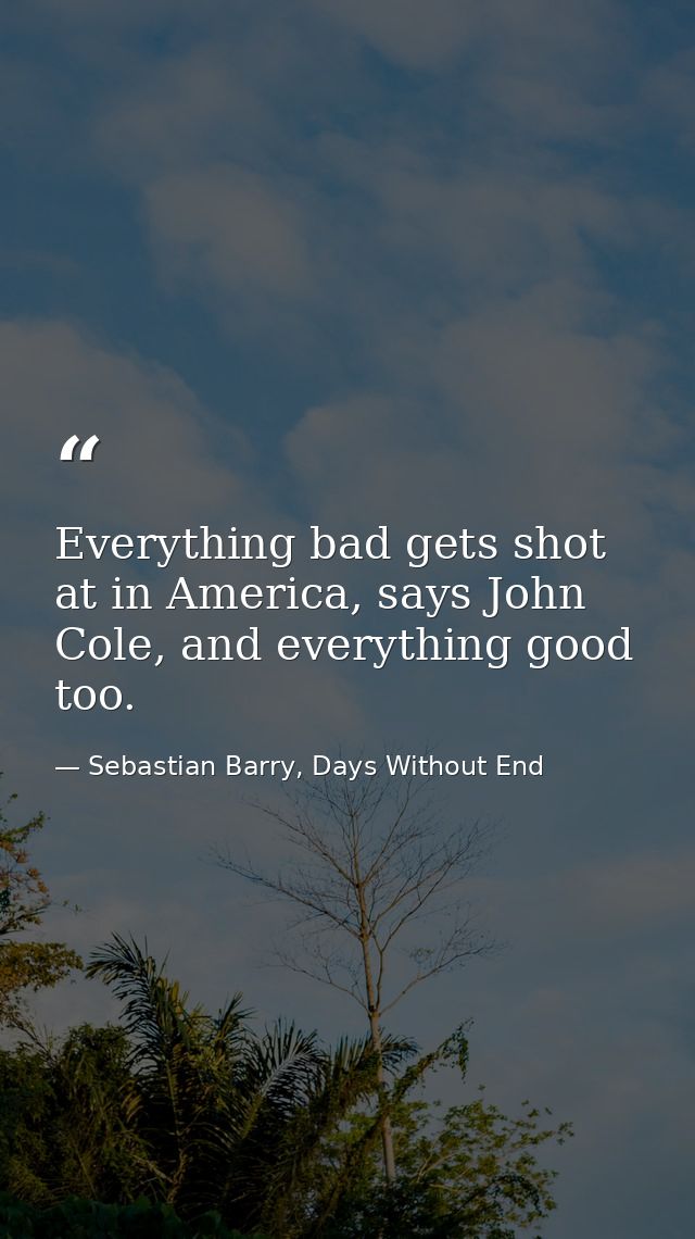 Everything bad gets shot at in America, says John Cole, and everything good too. — Sebastian Barry, Days Without End