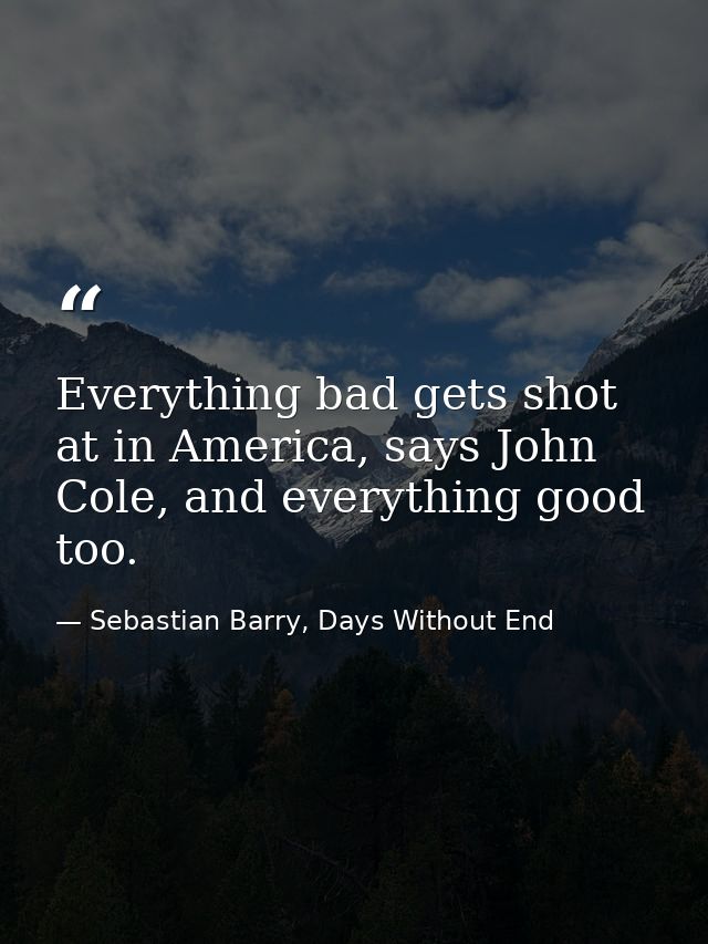 Everything bad gets shot at in America, says John Cole, and everything good too. — Sebastian Barry, Days Without End