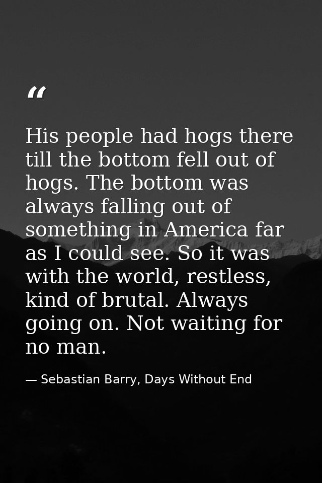 His people had hogs there till the bottom fell out of hogs. The bottom was always falling out of something in America fa — Sebastian Barry, Days Without End