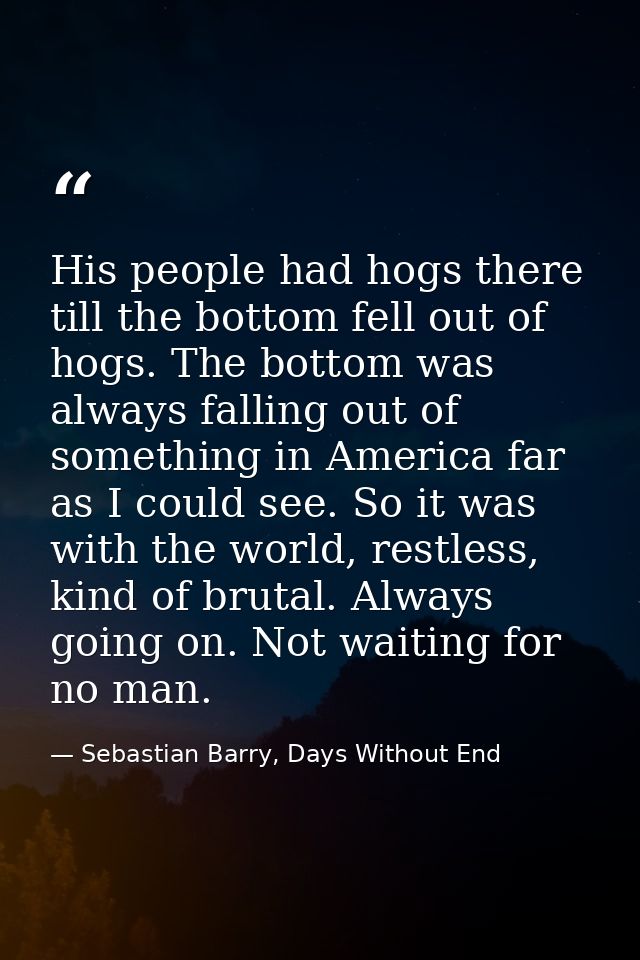 His people had hogs there till the bottom fell out of hogs. The bottom was always falling out of something in America fa — Sebastian Barry, Days Without End