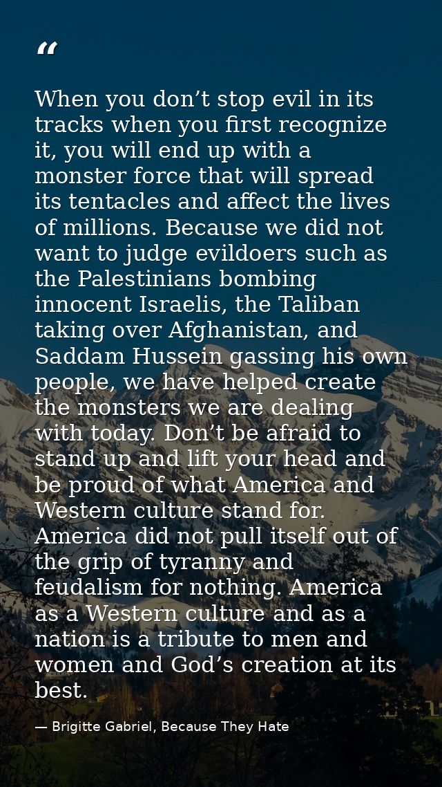 When you don’t stop evil in its tracks when you first recognize it, you will end up with a monster force that will sprea — Brigitte Gabriel, Because They Hate