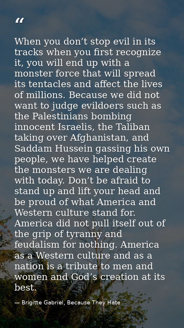 When you don’t stop evil in its tracks when you first recognize it, you will end up with a monster force that will sprea — Brigitte Gabriel, Because They Hate