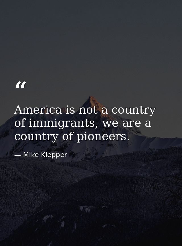 America is not a country of immigrants, we are a country of pioneers. — Mike Klepper