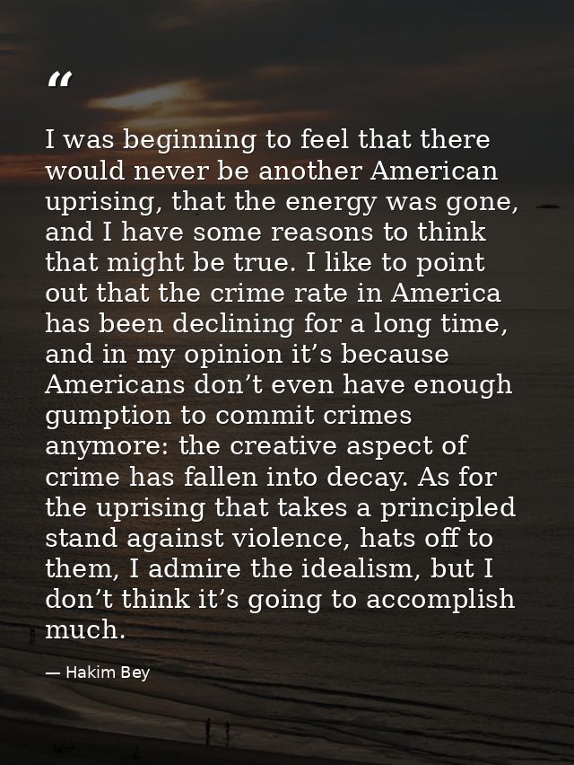 I was beginning to feel that there would never be another American uprising, that the energy was gone, and I have some r — Hakim Bey