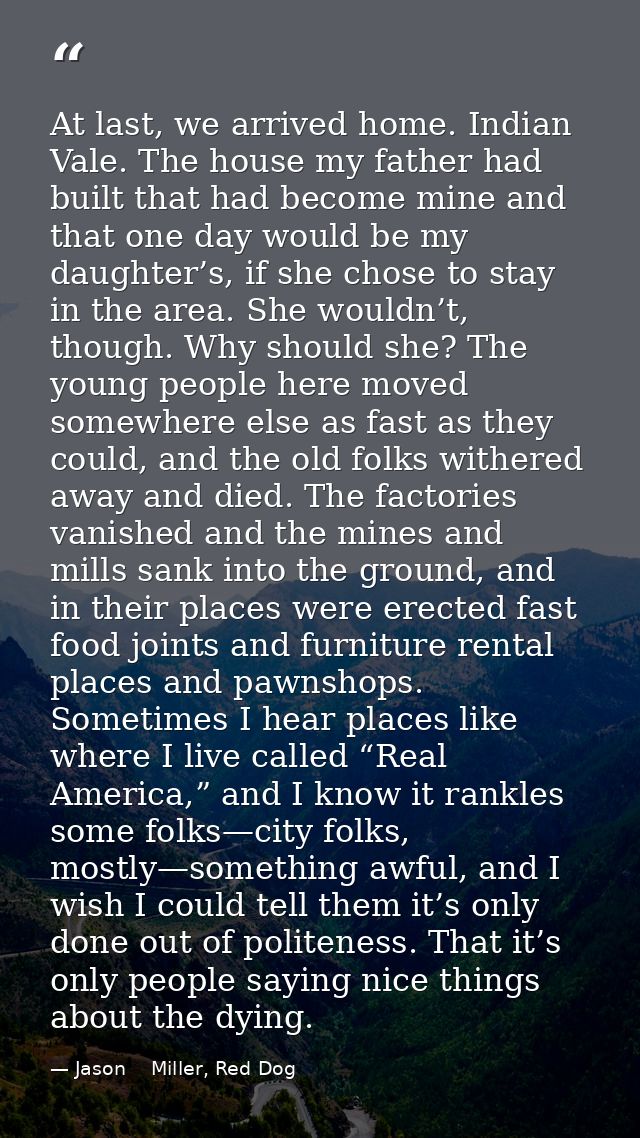 At last, we arrived home. Indian Vale. The house my father had built that had become mine and that one day would be my d — Jason    Miller, Red Dog