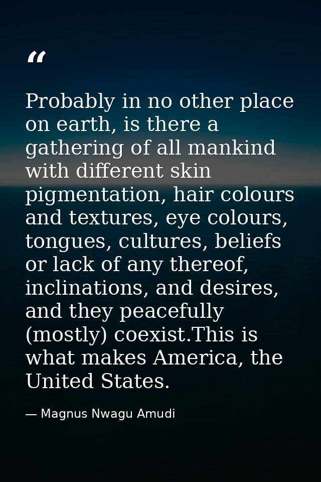 Probably in no other place on earth, is there a gathering of all mankind with different skin pigmentation, hair colours  — Magnus Nwagu Amudi