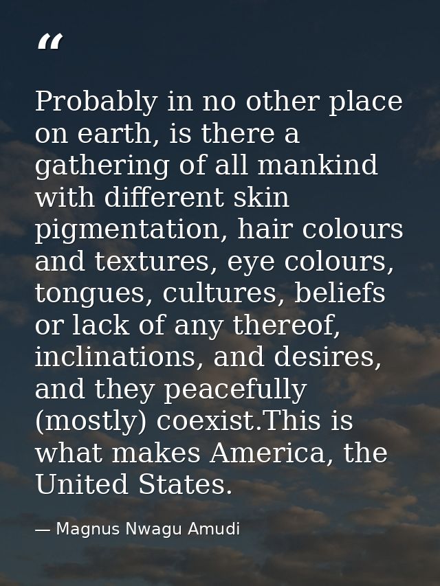 Probably in no other place on earth, is there a gathering of all mankind with different skin pigmentation, hair colours  — Magnus Nwagu Amudi