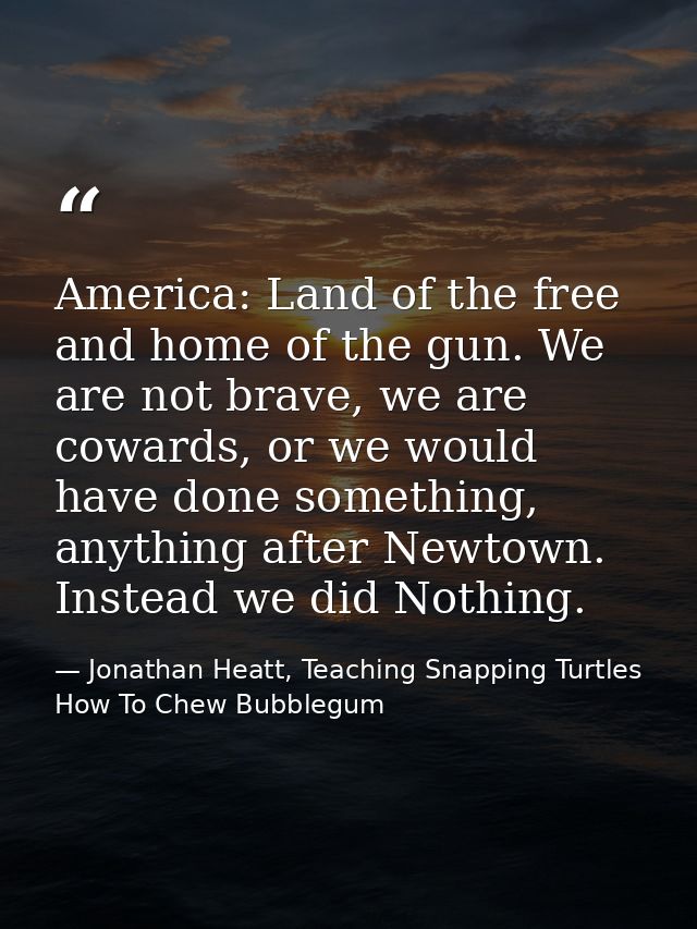 America: Land of the free and home of the gun. We are not brave, we are cowards, or we would have done something, anythi — Jonathan Heatt, Teaching Snapping Turtles How To Chew Bubblegum