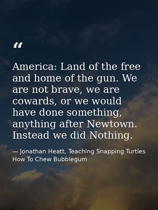 America: Land of the free and home of the gun. We are not brave, we are cowards, or we would have done something, anythi — Jonathan Heatt, Teaching Snapping Turtles How To Chew Bubblegum