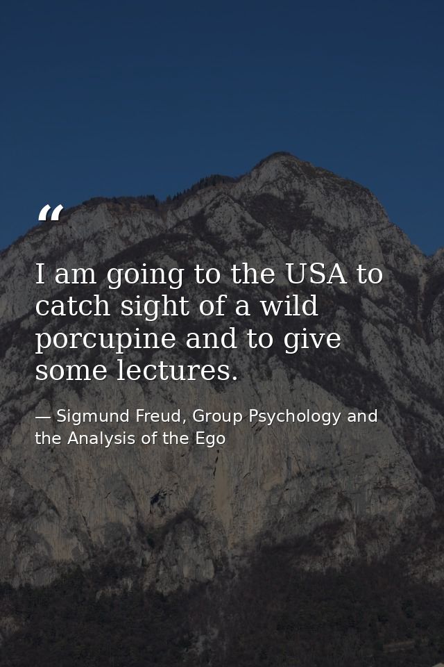 I am going to the USA to catch sight of a wild porcupine and to give some lectures. — Sigmund Freud, Group Psychology and the Analysis of the Ego