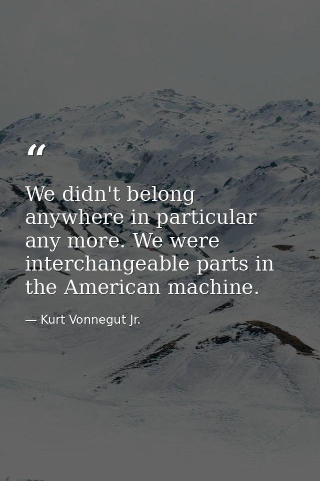 We didn't belong anywhere in particular any more. We were interchangeable parts in the American machine. — Kurt Vonnegut Jr.