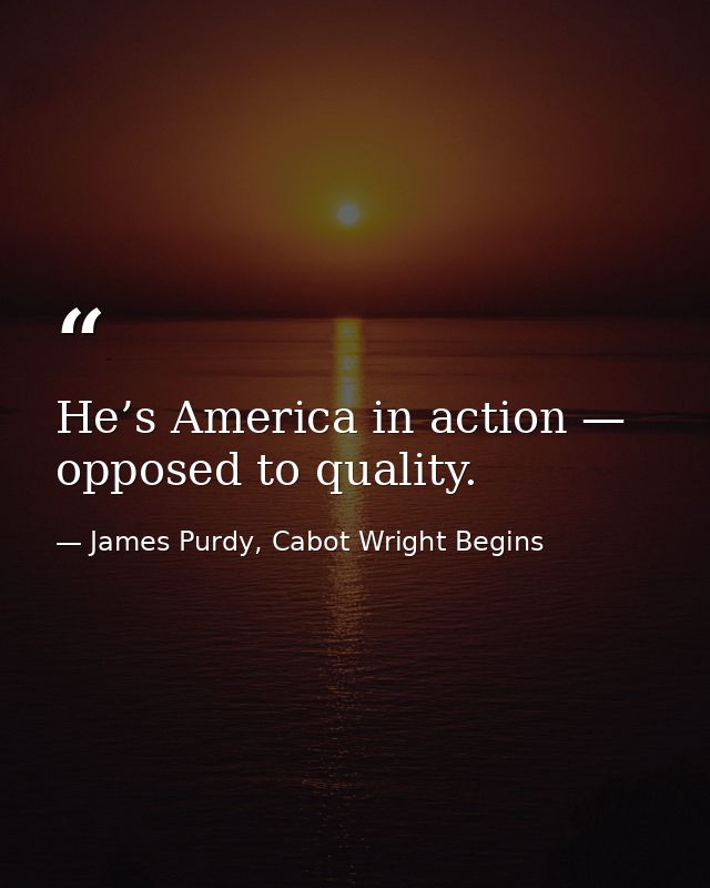 He’s America in action — opposed to quality. — James Purdy, Cabot Wright Begins