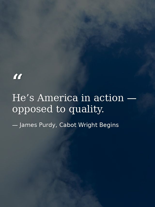 He’s America in action — opposed to quality. — James Purdy, Cabot Wright Begins
