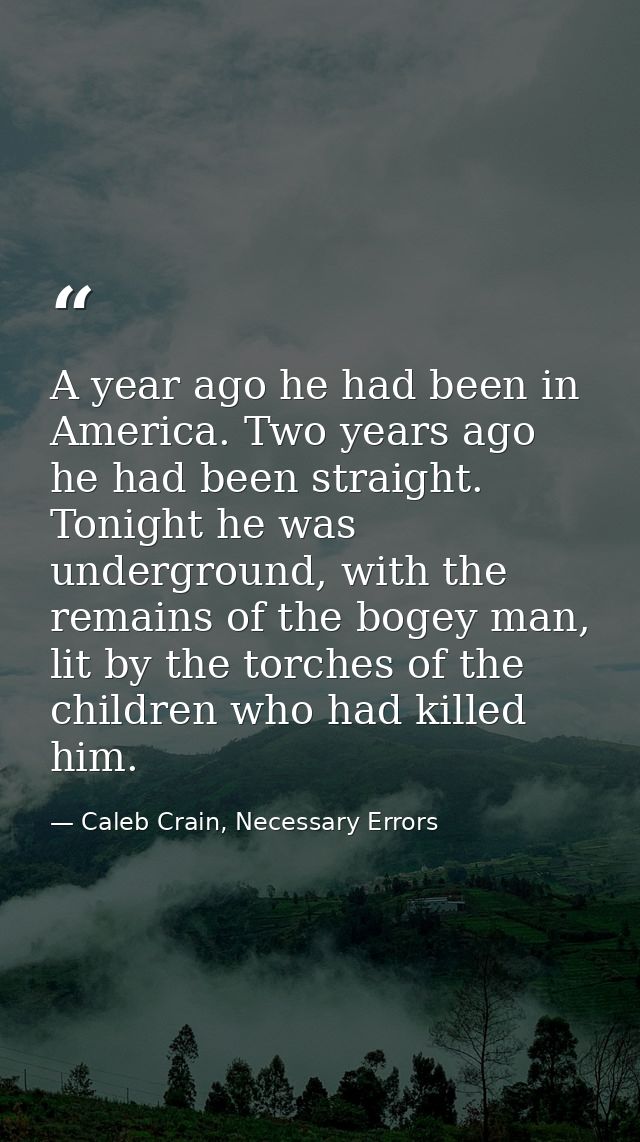 A year ago he had been in America. Two years ago he had been straight. Tonight he was underground, with the remains of t — Caleb Crain, Necessary Errors