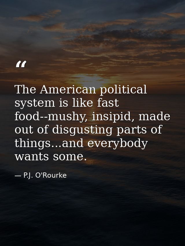 The American political system is like fast food--mushy, insipid, made out of disgusting parts of things...and everybody  — P.J. O'Rourke