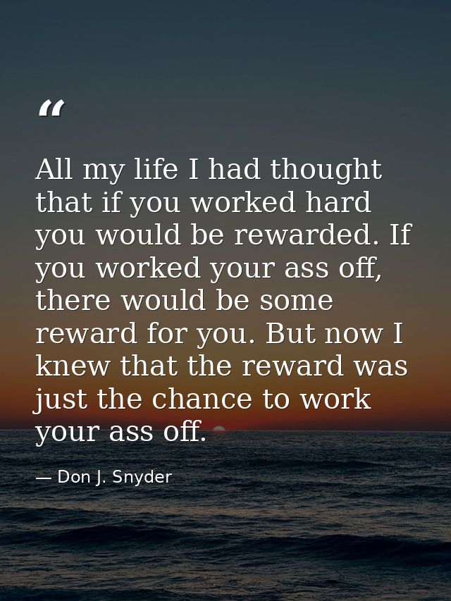 All my life I had thought that if you worked hard you would be rewarded. If you worked your ass off, there would be some — Don J. Snyder