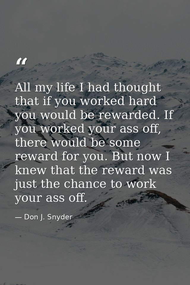 All my life I had thought that if you worked hard you would be rewarded. If you worked your ass off, there would be some — Don J. Snyder