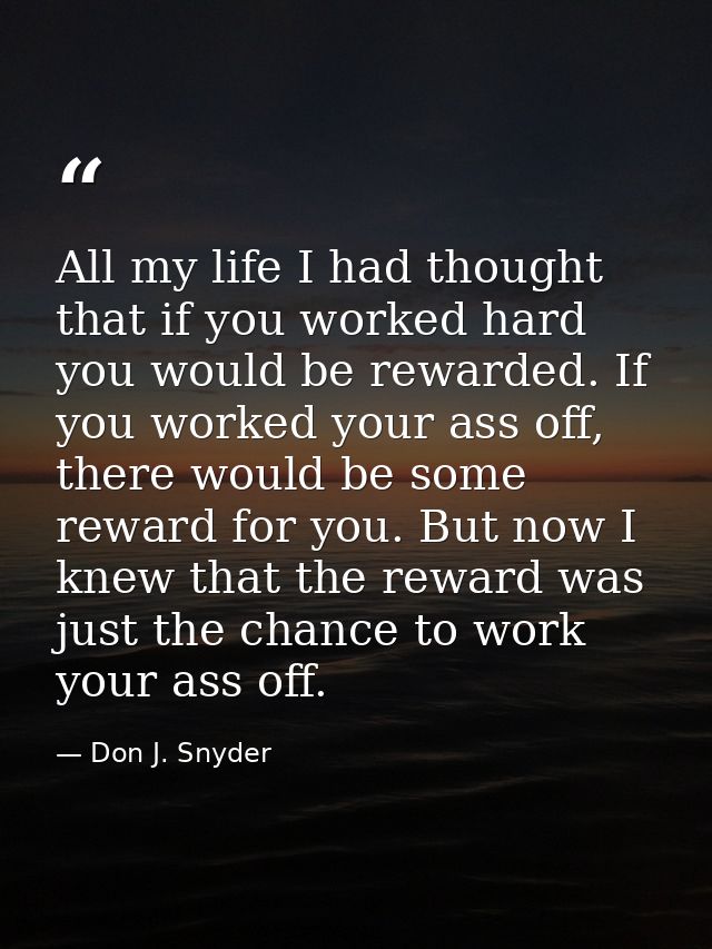 All my life I had thought that if you worked hard you would be rewarded. If you worked your ass off, there would be some — Don J. Snyder