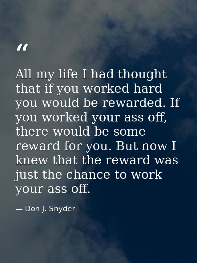 All my life I had thought that if you worked hard you would be rewarded. If you worked your ass off, there would be some — Don J. Snyder