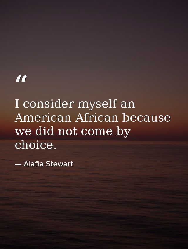 I consider myself an American African because we did not come by choice. — Alafia Stewart