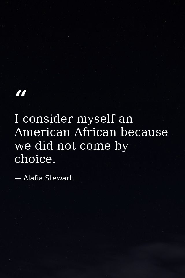 I consider myself an American African because we did not come by choice. — Alafia Stewart