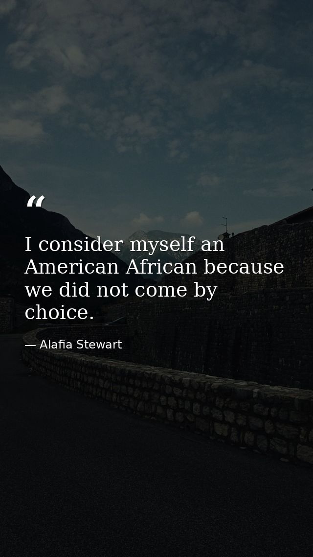 I consider myself an American African because we did not come by choice. — Alafia Stewart
