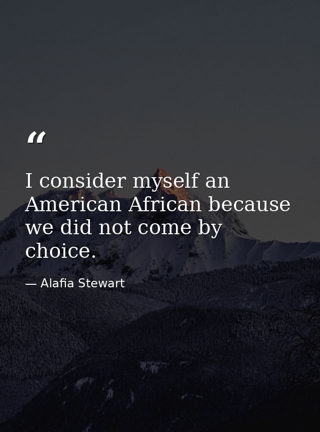 I consider myself an American African because we did not come by choice. — Alafia Stewart