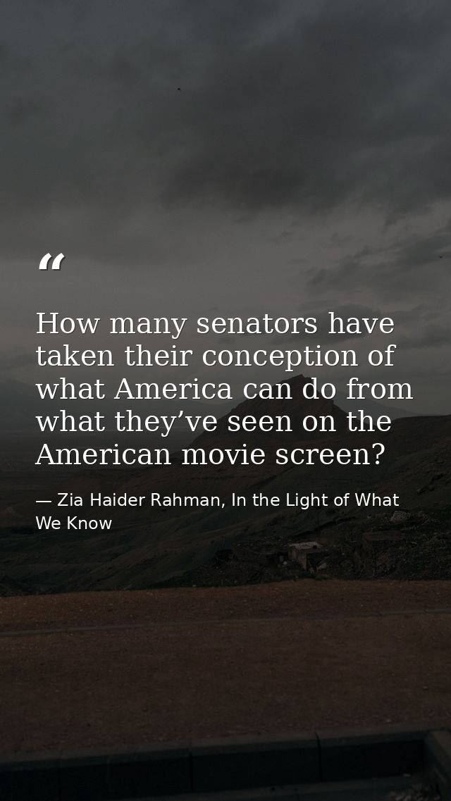 How many senators have taken their conception of what America can do from what they’ve seen on the American movie screen — Zia Haider Rahman, In the Light of What We Know