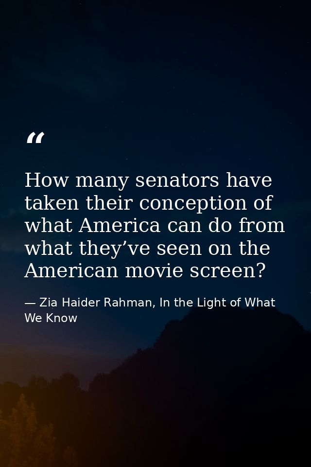 How many senators have taken their conception of what America can do from what they’ve seen on the American movie screen — Zia Haider Rahman, In the Light of What We Know