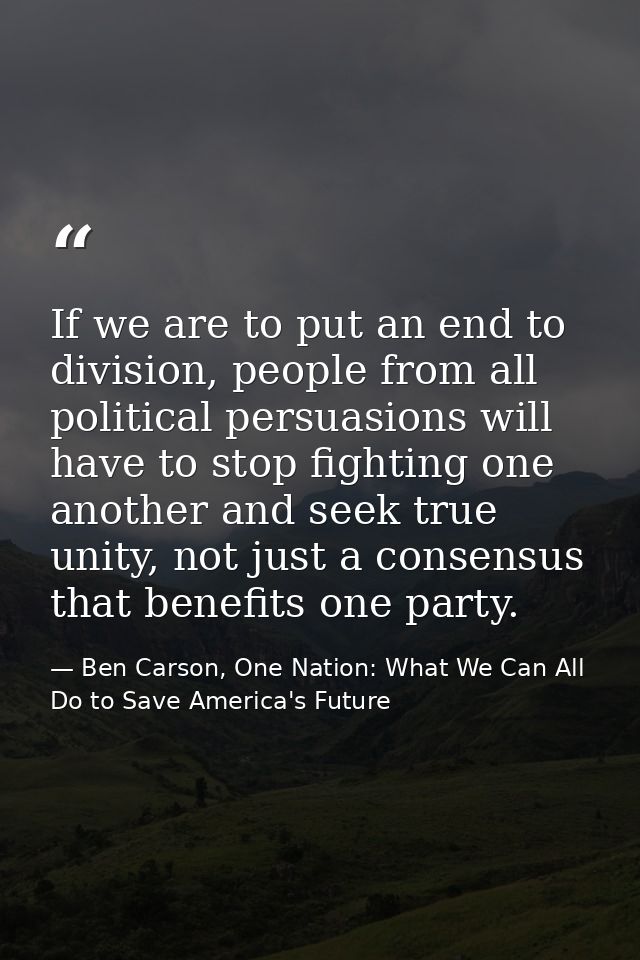 If we are to put an end to division, people from all political persuasions will have to stop fighting one another and se — Ben Carson, One Nation: What We Can All Do to Save America's Future
