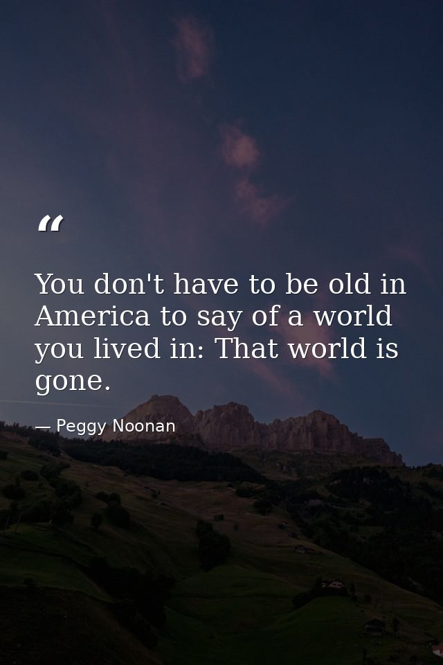 You don't have to be old in America to say of a world you lived in: That world is gone. — Peggy Noonan